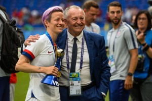 United State's forward Megan Rapinoe and Jean Michel Aulas president of Lyon after the 2019 FIFA Women's World Cup France Final match between United States and Netherlands at Groupama Stadium on July 7, 2019 in Lyon, France. (Photo by Baptiste Fernandez/Icon Sport)